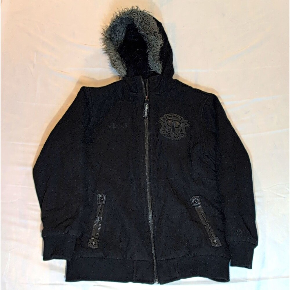 Pelle Pelle Men’s Black Full Zip Hooded Jacket Pockets Logo Short Size L
